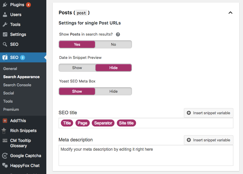 añadir descripción meta wordpress yoast plugin snippet variables